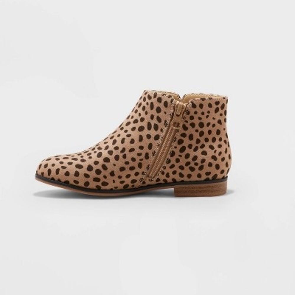 Cat & Jack Girls Cheetah Print Ankle Boots Side Zip Size 3